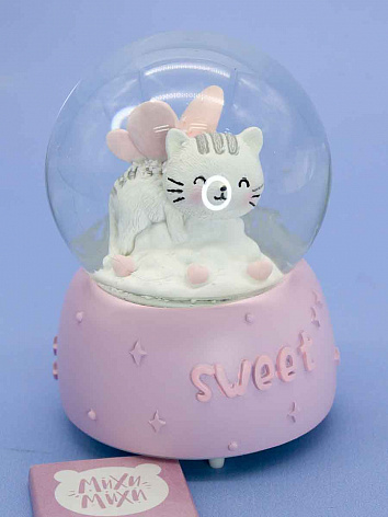 Снежный шар Sweet Котик ангел с подсветкой розовый 9 см