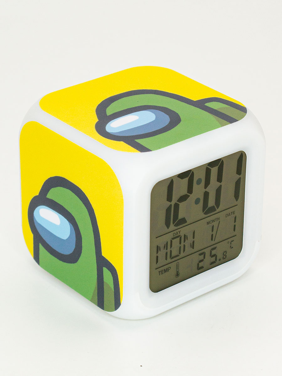 Часы-будильник Among Us зеленый с подсветкой