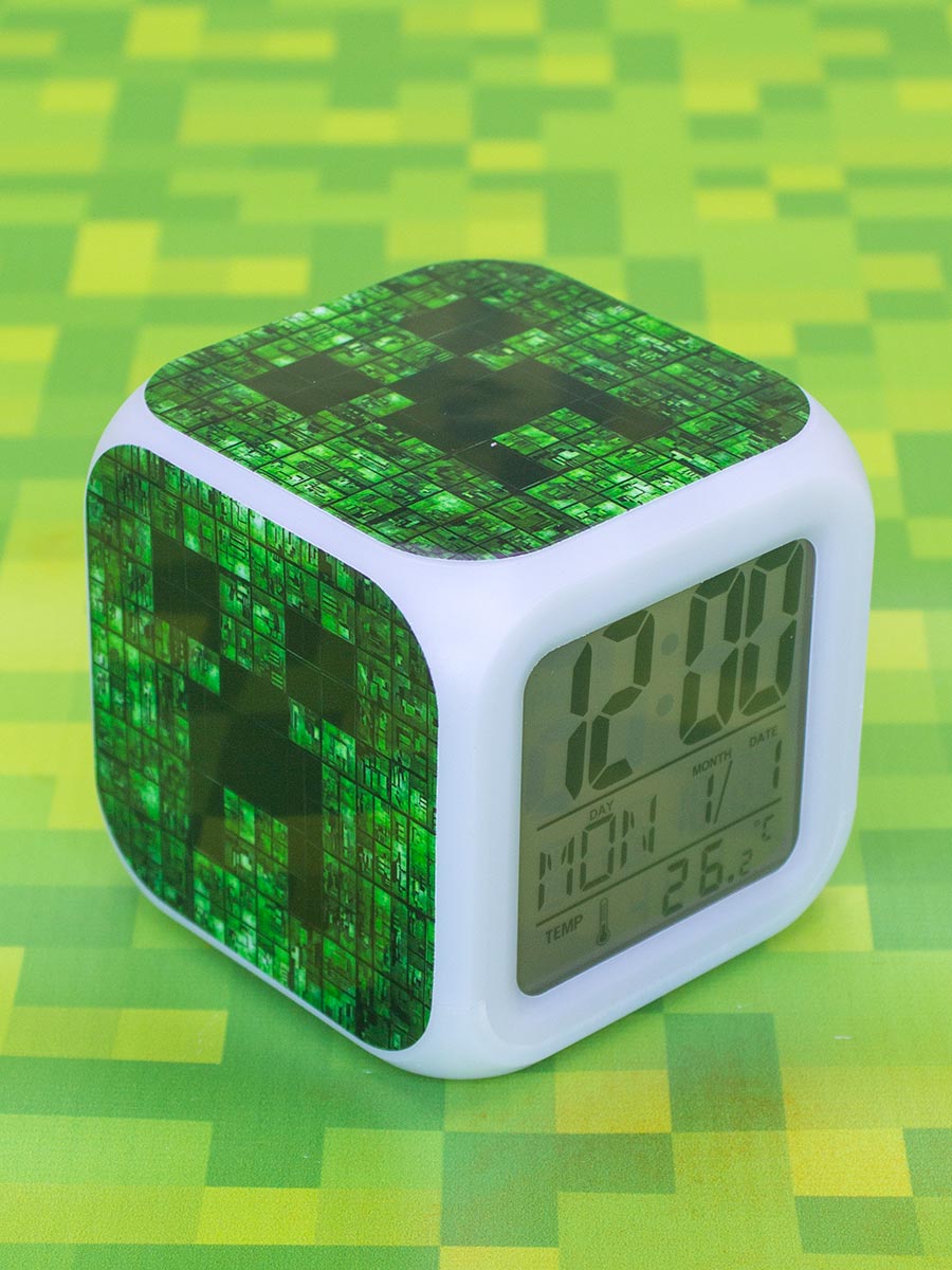 Часы-будильник Крипер пиксельные с подсветкой №3
