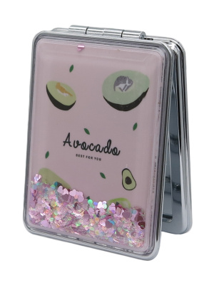 Зеркало косметическое Авокадо Pink складное прямоугольное с блестками