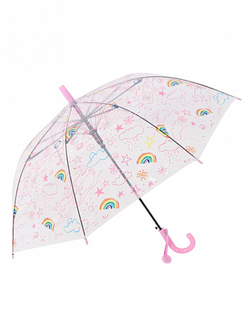 Зонт-трость Небесный Единорог прозрачный купол розовый