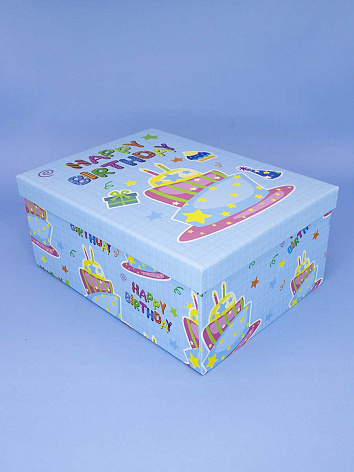 Коробка подарочная Happy Birthday С Днём Рождения Торт голубой (23*16,5*9.5)