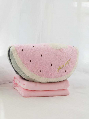 Мягкая игрушка Арбузная подушка + плед розовая 180*100 см