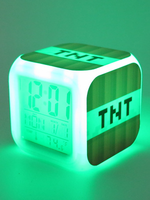 Часы-будильник Блок ТНТ взрывчатки пиксельные с подсветкой