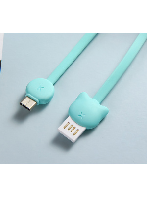 Кабель для зарядки смартфонов и планшетов USB Type-C Котик голубой 1м