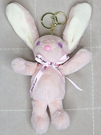 Мягкая игрушка брелок Кролик с бантиком розовый 16 см.