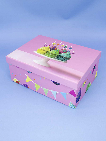 Коробка подарочная Happy Birthday С Днём Рождения Капкейк Розовый (37,5*29*16)