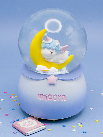 Снежный шар Unicorn со звуком и подсветкой голубой 15 см