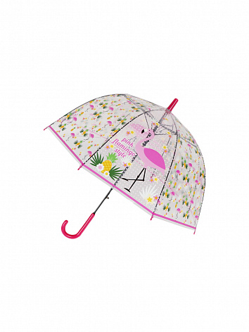 Зонт-трость Фламинго прозрачный купол розовый