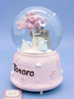 Снежный шар Totoro со звуком и подсветкой розовый №1, 15 см