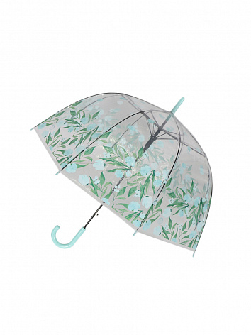 Зонт-трость Цветочки прозрачный купол голубой