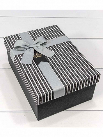 Коробка подарочная прямоугольная в Полоску С Бантом "Wonderful" черный (22,5*16*9,5)