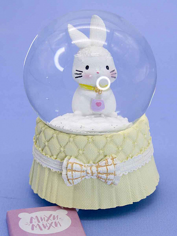 Снежный шар Бантик Кролик с подсветкой желтый 9 см