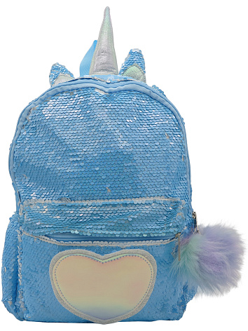 Рюкзак с пайетками Единорог с сердцем Bright Dreams голубой с помпоном