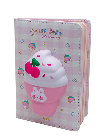 Блокнот со сквишем Мороженка Miss Bobo формат А6 розовый