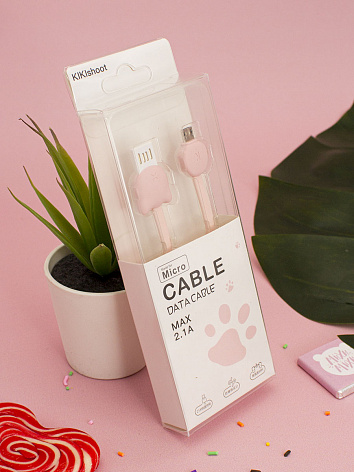Кабель для зарядки смартфонов и планшетов Micro USB Котик розовый 1м