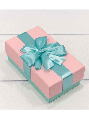 Коробка подарочная прямоугольная с двойным бантиком розовый/аквамариновый (15,5*9*5,8)