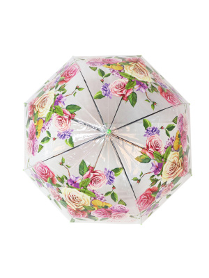 Зонт-трость Цветы прозрачный купол зеленый