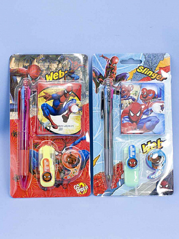 Канцелярский набор Человек паук (ручка, блокнот, фломастер, скотч) в ассортименте