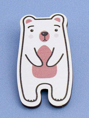 Значок деревянный Белый Медведь