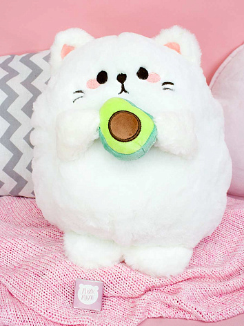 Мягкая игрушка Кот с авокадо белый 35 см.