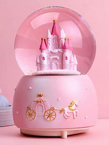 Снежный шар Замок со звуком и подсветкой розовый серия 2, 15 см