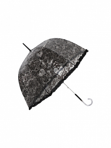 Зонт-трость Сердечки прозрачный купол черный