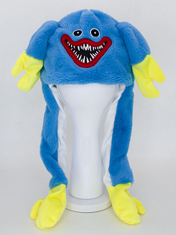 Шапка Хагги Вагги Huggy Wuggy с подвижными ушками искусственный мех голубой