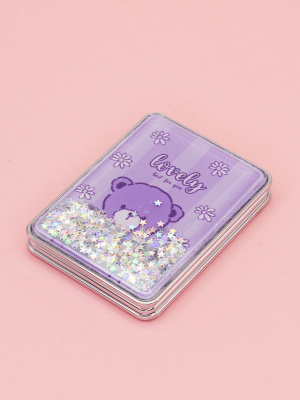 Зеркало косметическое Мишка Lovely с блестками складное прямоугольное фиолетовое