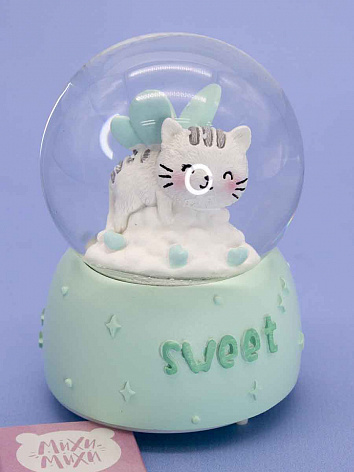Снежный шар Sweet Котик ангел с подсветкой зеленый 9 см