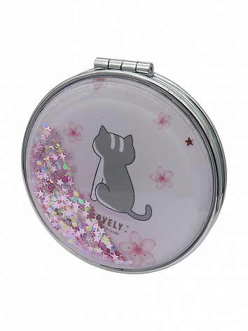 Зеркало косметическое Котята Back складное круглое с блестками
