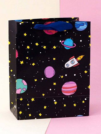 Подарочный пакет (M) "Universe rocket", black