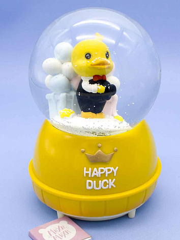 Снежный шар Утенок "Happy Duck" со звуком и подсветкой желтый № 2, 15 см