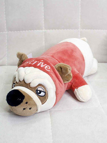 Мягкая игрушка Собака Мопс в красной кигуруми 29 см.
