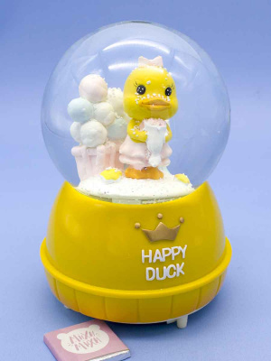 Снежный шар Уточка "Happy Duck" со звуком и подсветкой желтый № 1, 15 см