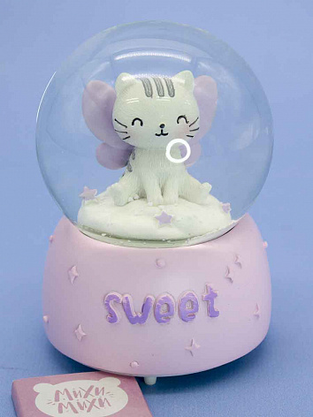 Снежный шар Sweet Котик ангел с подсветкой фиолетовый 9 см
