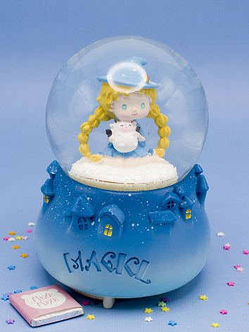 Снежный шар Magcl Волшебница со звуком и подсветкой голубой 15 см