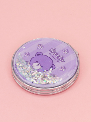 Зеркало косметическое Мишка Lovely с блестками складное круглое фиолетовое