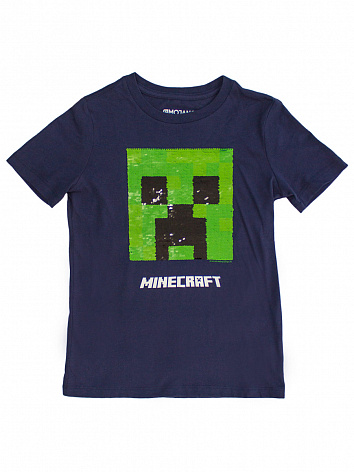 Футболка Minecraft с пайетками синяя Размер: 32-34 рост: 122-128 см.