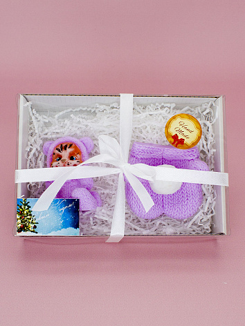 Набор мыло ручной работы символ года Тигренок и варежки фиолетовый