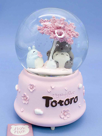 Снежный шар Totoro со звуком и подсветкой розовый №2, 15 см