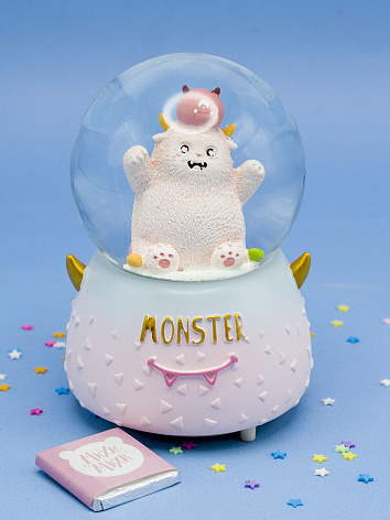 Снежный шар Monster со звуком и подсветкой розовый 12 см