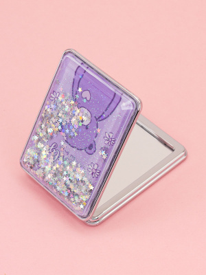 Зеркало косметическое Мишка Lovely с блестками складное прямоугольное фиолетовое
