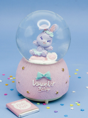 Снежный шар Lovely Baby зайчик со звуком и подсветкой розовый 12 см