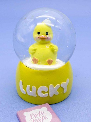 Снежный шар Lucky Утка с подсветкой желтый №3, 9 см