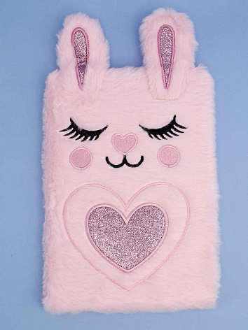 Блокнот меховой Кролик с ушками розовый в клетку 160 стр. 20,5х14 см.