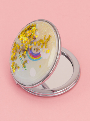 Зеркало косметическое Радуга с блестками складное круглое №1