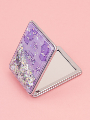 Зеркало косметическое Мишка Smile с блестками складное прямоугольное фиолетовое