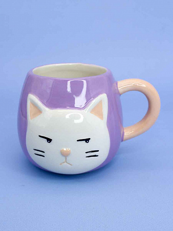 Кружка керамическая Кот, фиолетовый