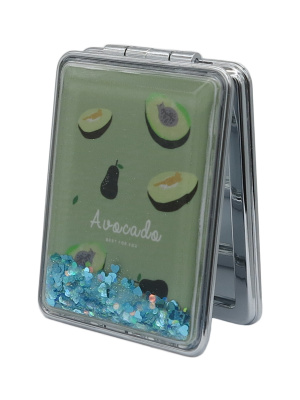 Зеркало косметическое Авокадо Green складное прямоугольное с блестками